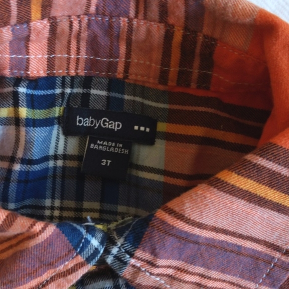 babyGap orange & blue plaid cotton button down shirt 3T toddler boys - Picture 5 of 8